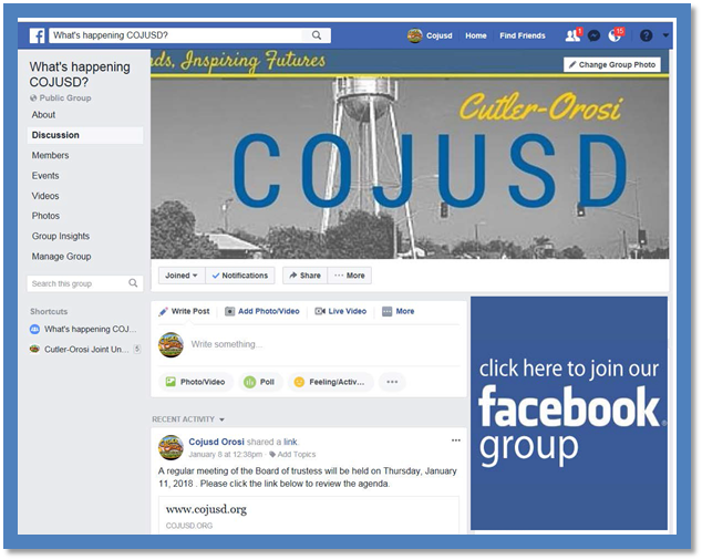 Screenshot of Facebook Group COJUSD Cutler-Orosi